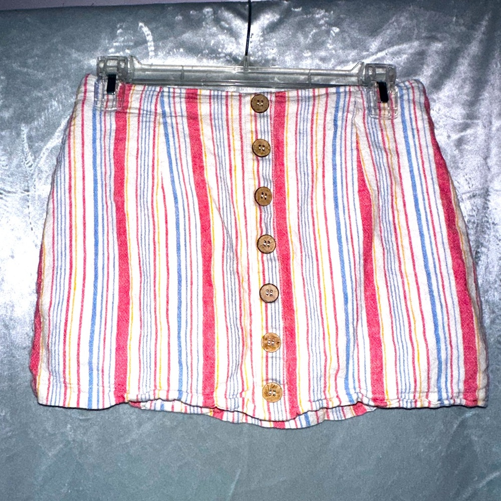 pinstriped button down / zip up mini skirt